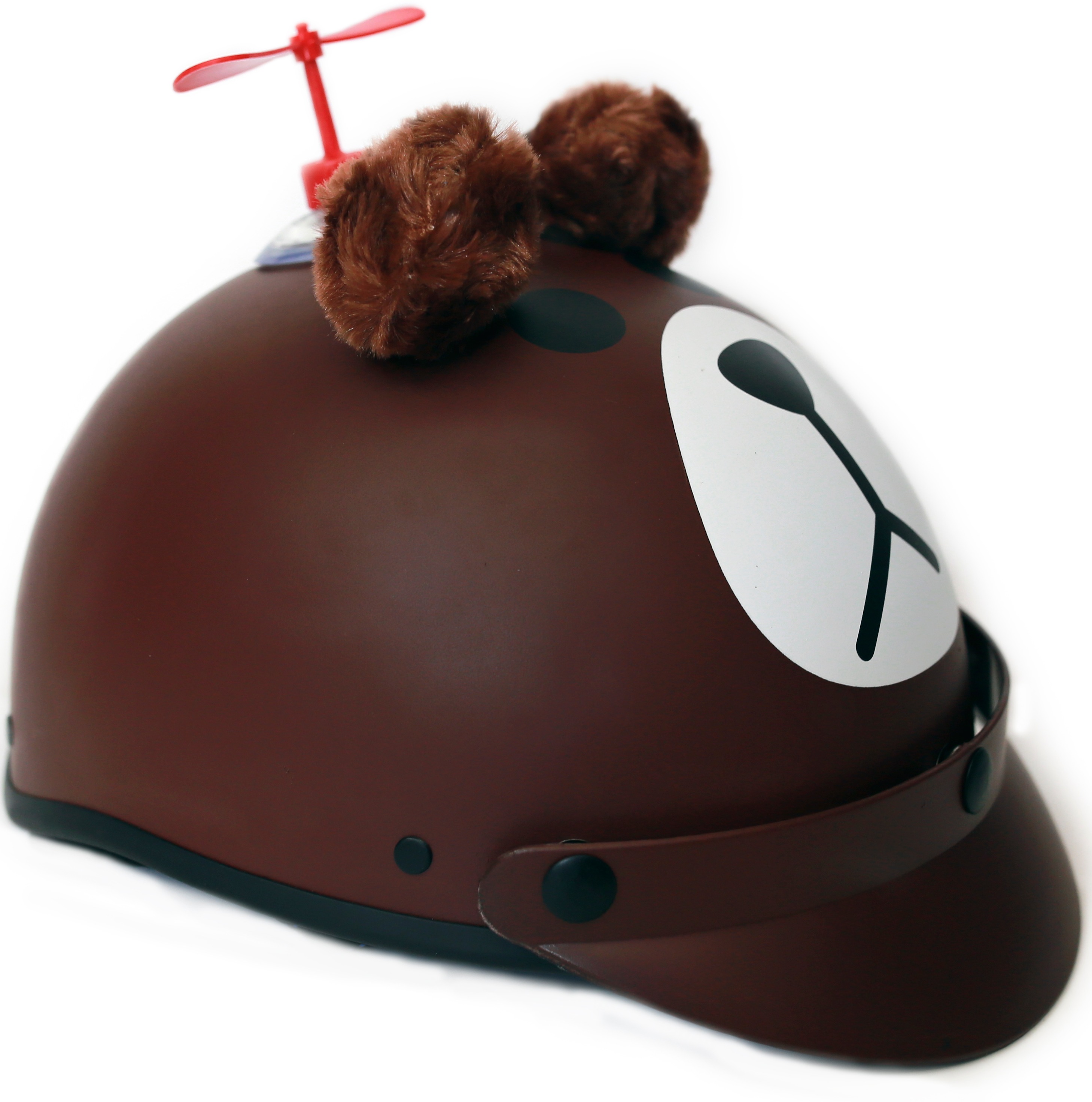 Mũ Bảo Hiểm Nửa Đầu Gấu Nâu Có Tai Kèm Chong Chóng Ngộ Nghĩnh