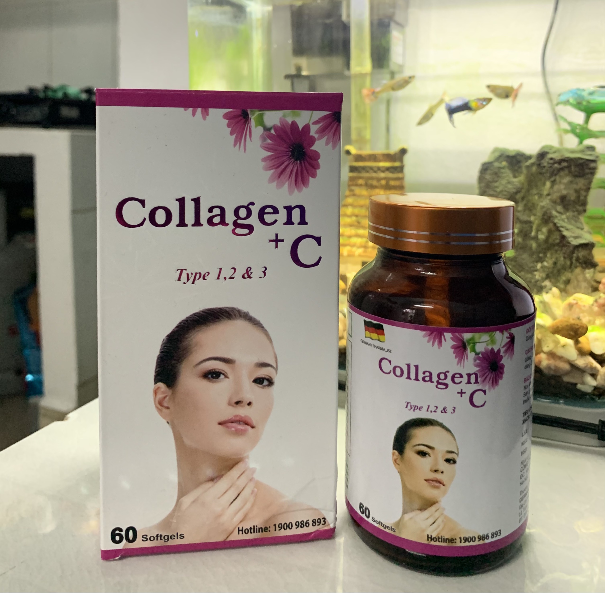 Viên uống đẹp da Collagen +C giảm thâm nám tàn nhang ngừa nếp nhăn chống lão hóa - Hộp 60 viên Hồng chính hãng