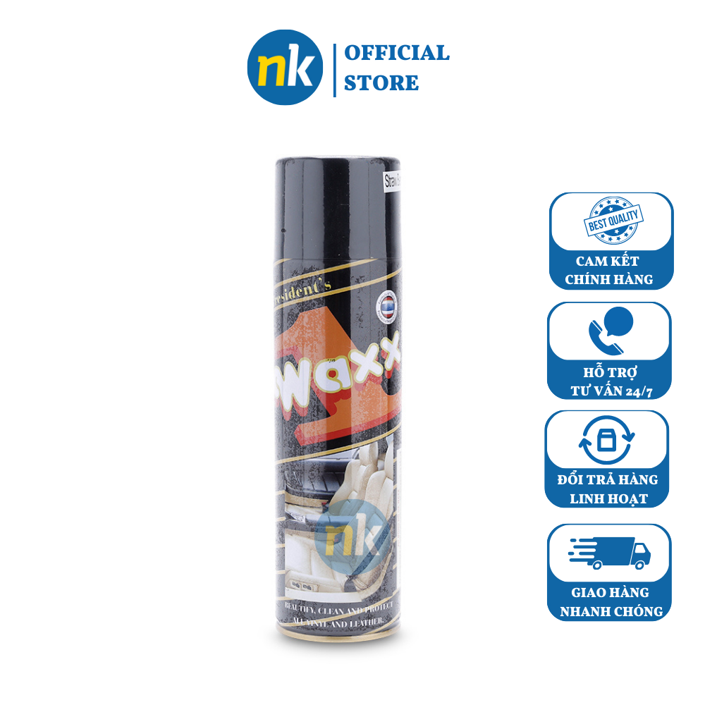 Chai xịt đánh bóng da đa năng dùng cho ô tô Wax 1 450g, xịt bóng ghế da, nhựa taplo, lốp xe và gỗ sơn mài