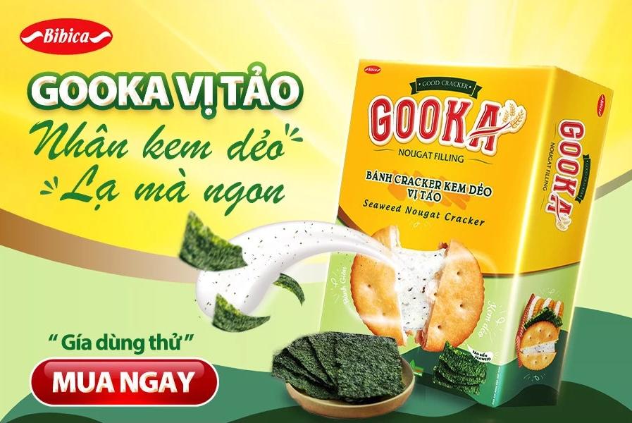 Bánh cracker kem dẻo Bibica Gooka Nougat Filling - Vị Kem Hành/Tảo Biển