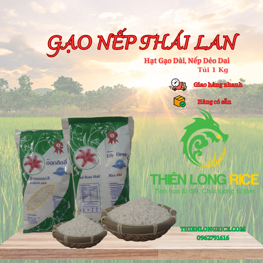 Gạo nếp thái lan 1 kg - hạt gạo dài nếp dẻo dai - hàng loại 1