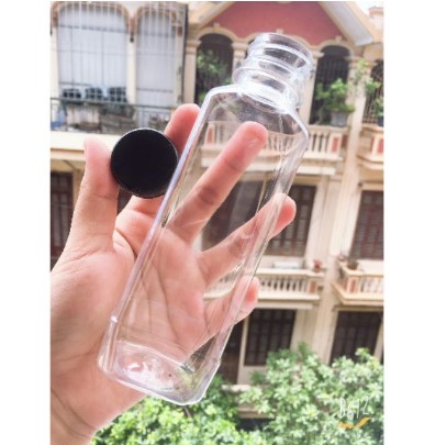 Combo 10 Chai nhựa vuông nắp đen / Chai nhựa trà sữa 330ml
