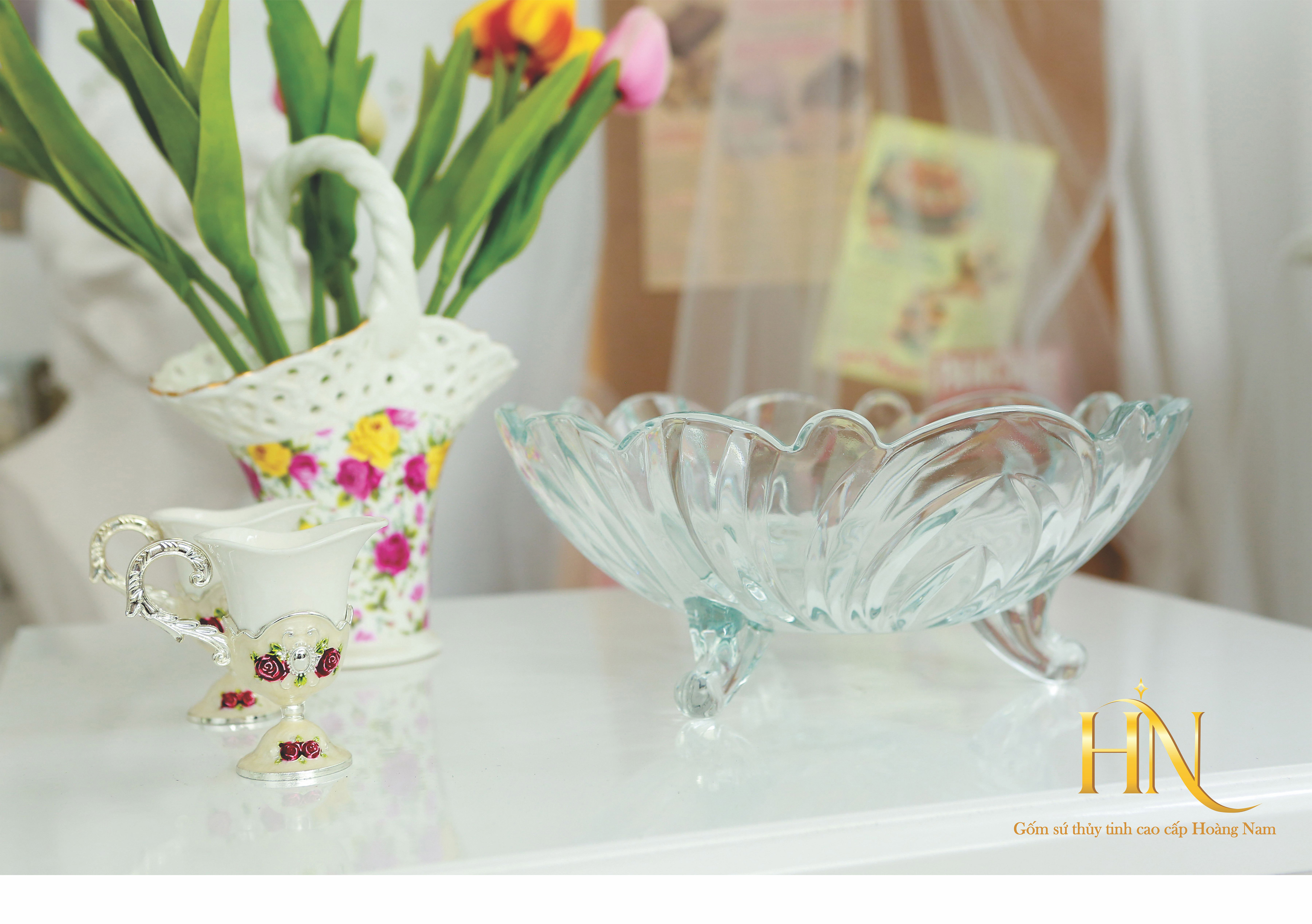 Khay thủy tinh, khay đựng mứt Tết cao cấp Hoàng Nam