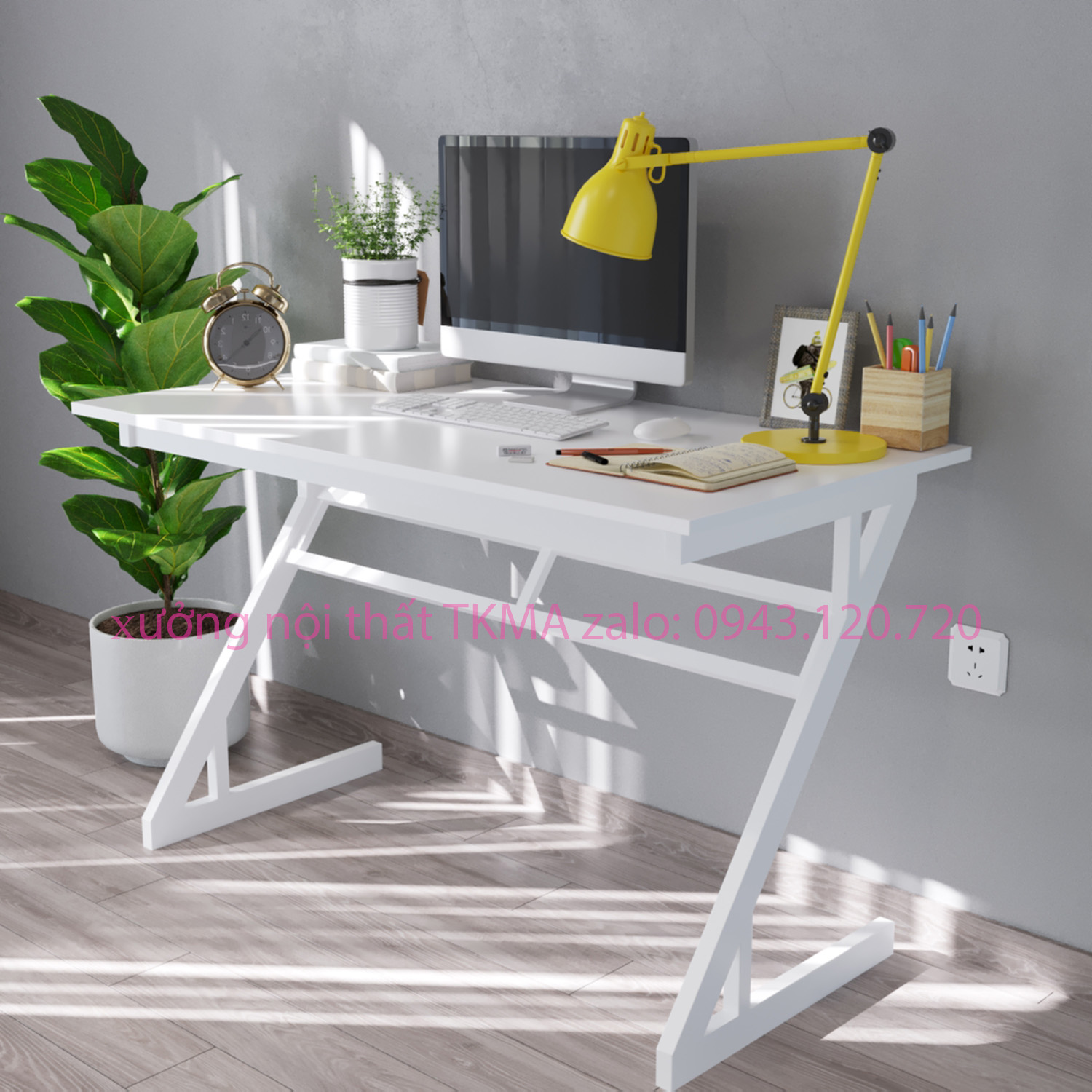 Bàn làm việc văn phòng chữ Z kích thước 1m2 chân sắt sơn tĩnh điện mặt gỗ ép công nghiệp MDF