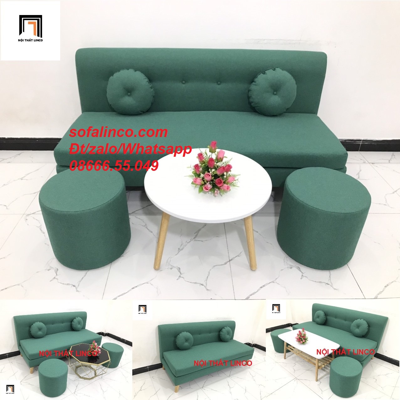 Sofa băng hiện đại màu xanh ngọc lá cây