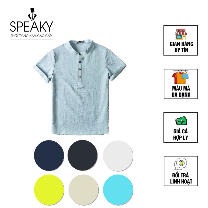 [MIỄN PHÍ VẬN CHUYỂN] Áo Đũi Nam Ngắn Tay Cổ Tàu, Áo Sơ Mi Cổ Tàu Cao Cấp Chất Liệu Thoáng Mát Dễ Chịu Và Thoải Mái, Thấm Hút Mồ Hôi Dễ Dàng Trong Mùa Hè Nóng Nực Chất Liệu Tốt Co Giãn Thoải Mái - Speaky Fashion