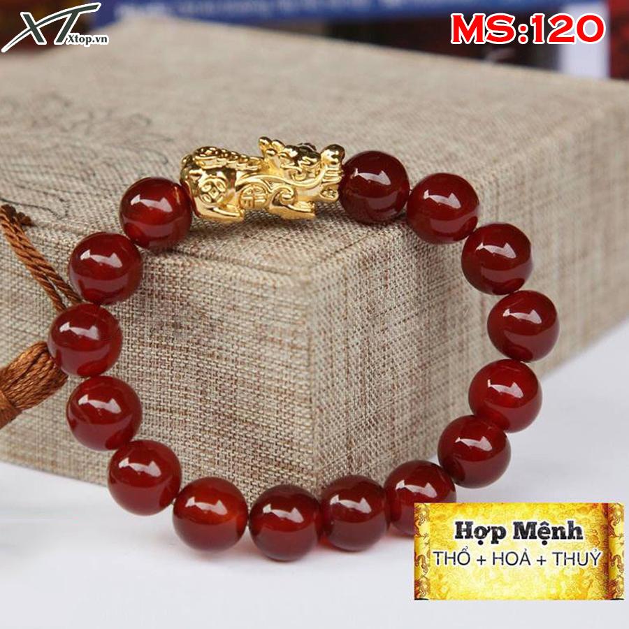 Vòng tay đá thạch anh đỏ kết hợp tỳ hưu mạ vàng may mắn bình an 10li hợp mệnh thổ, hỏa ,thủy