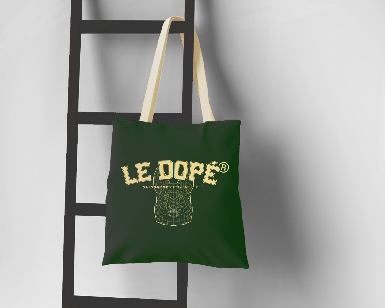 Túi Tote Vải Local Brand Le Dopé Signature Màu Xanh Lá Vải Poly Không Dệt Unisex Tiện dụng