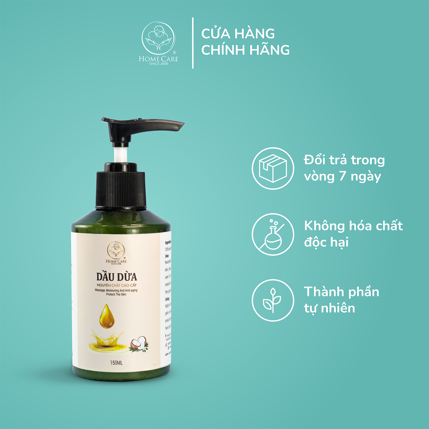 Homecare_ tinh dầu dừa bến tre 100% nguyên chất 150ml