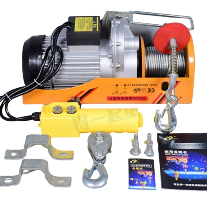 Tời điện PA 600 động cơ điện dây đồng, pả lăng điện mini nâng hạ vật liệu xây dựng điện áp 220VAC chiều dài cáp 18 mét