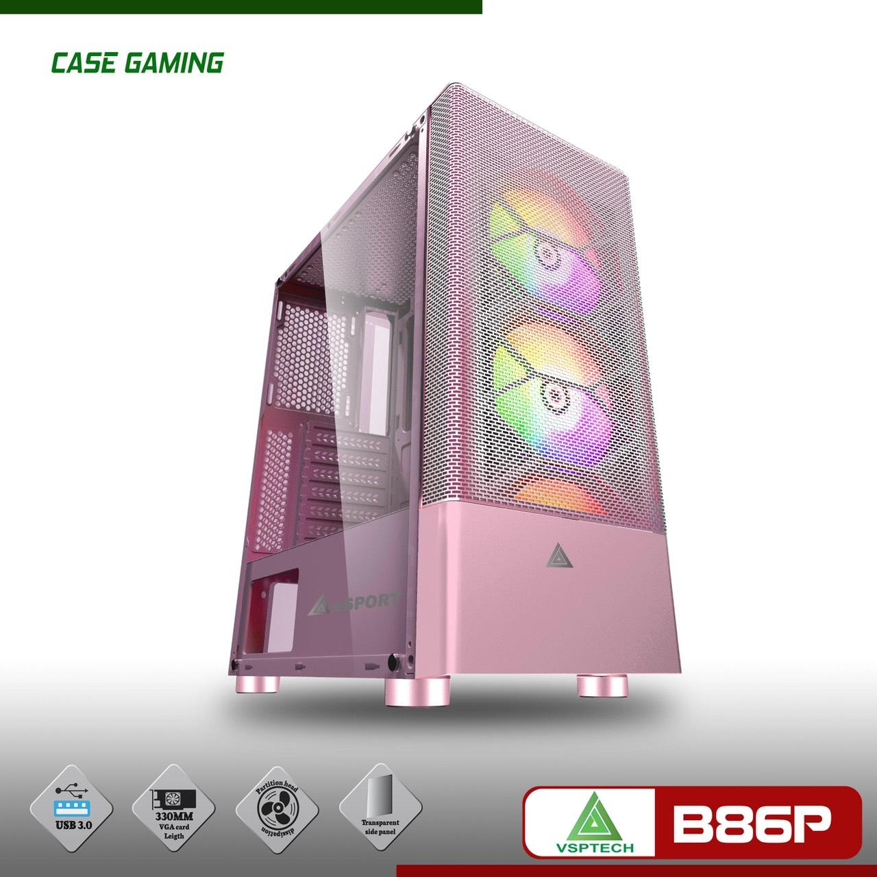 Case Máy tính B86P màu hồng mặt lưới kính cường lực cực đẹp hàng cao cấp, Vỏ Thùng máy tính mẫu mới 