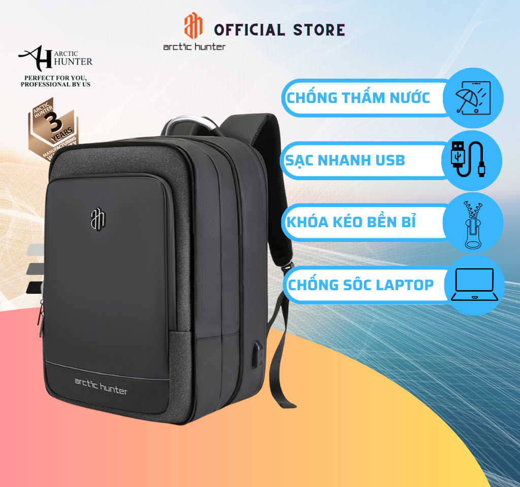 Balo Du Lịch Arctic Hunter B00227L kích thước 18 inch, khóa mở rộng như vali, cổng kết nối USBchất liệu oxford chống nước,