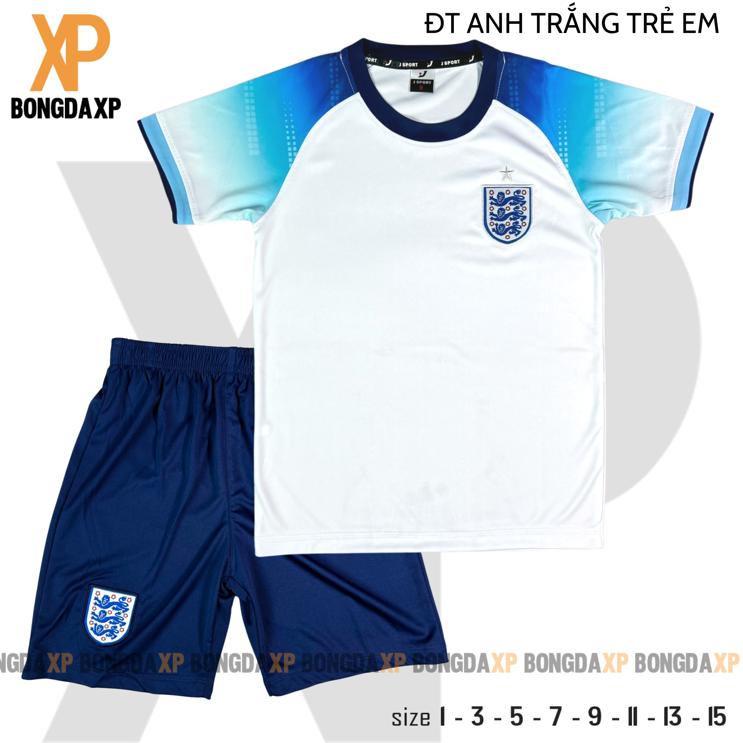 Quần áo bóng đá, đồ đá banh trẻ em Đội Tuyển Anh Trắng Vải thun lạnh cao cấp