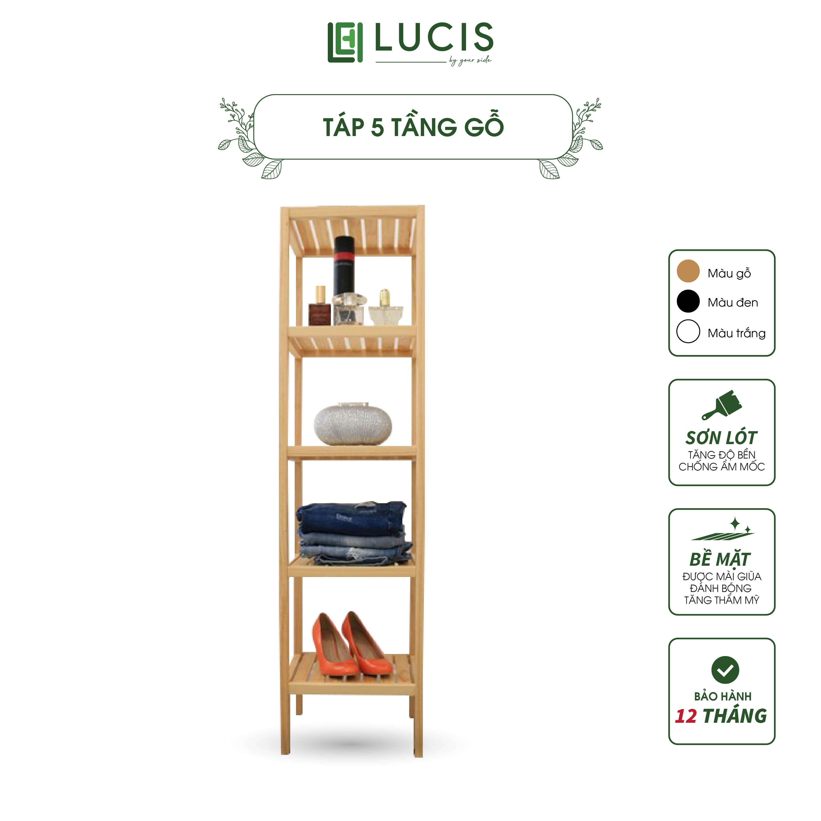 Kệ gỗ 5 tầng Lucis để đồ trang trí phòng ngủ, phòng khách đa năng - Táp vuông gỗ 5 tầng decor gia đình