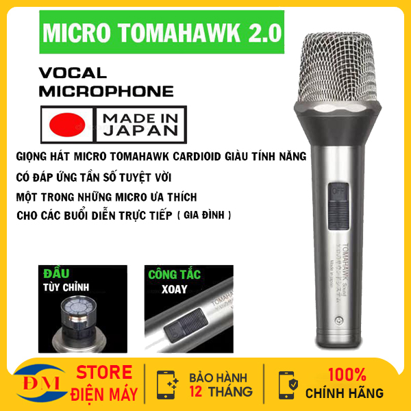 Micro Karaoke Có Dây -Micro Tomahawk 2.0 -Micro Hàng Nhật Chính Hãng - Thiết Kế Sang Trọng - Bắt Âm Nhạy , Chống Hú, Chống Nhiễu Tốt - Chất Âm Dày Dặn Nhẹ Siêu Sáng - Dây Dài 6m - Kết Hợp Được Với Tất Cả Loại Loa ,Amly, Vang Cơ