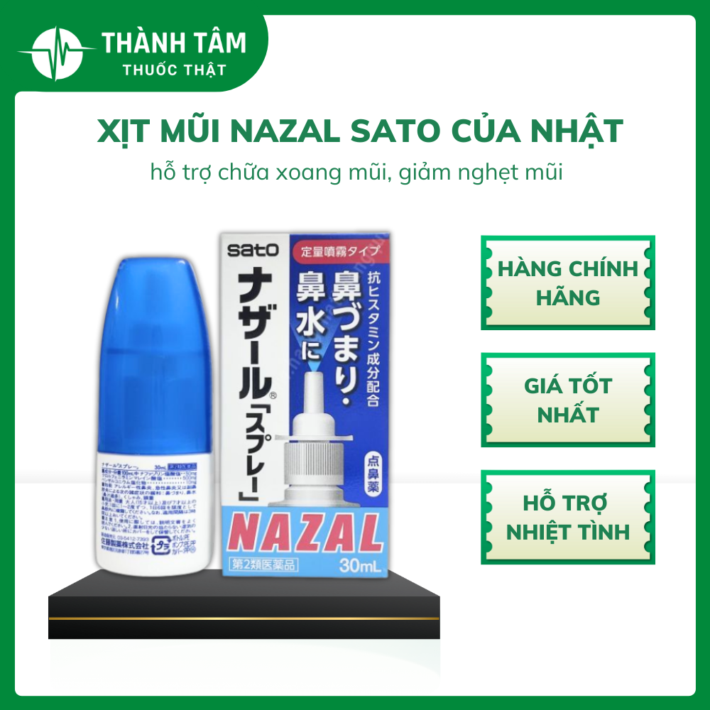 Xịt mũi Nazal Sato 30ml của Nhật, Xịt mũi Nazal của Nhật hỗ trợ chữa viêm mũi dị ứng, xoang mũi