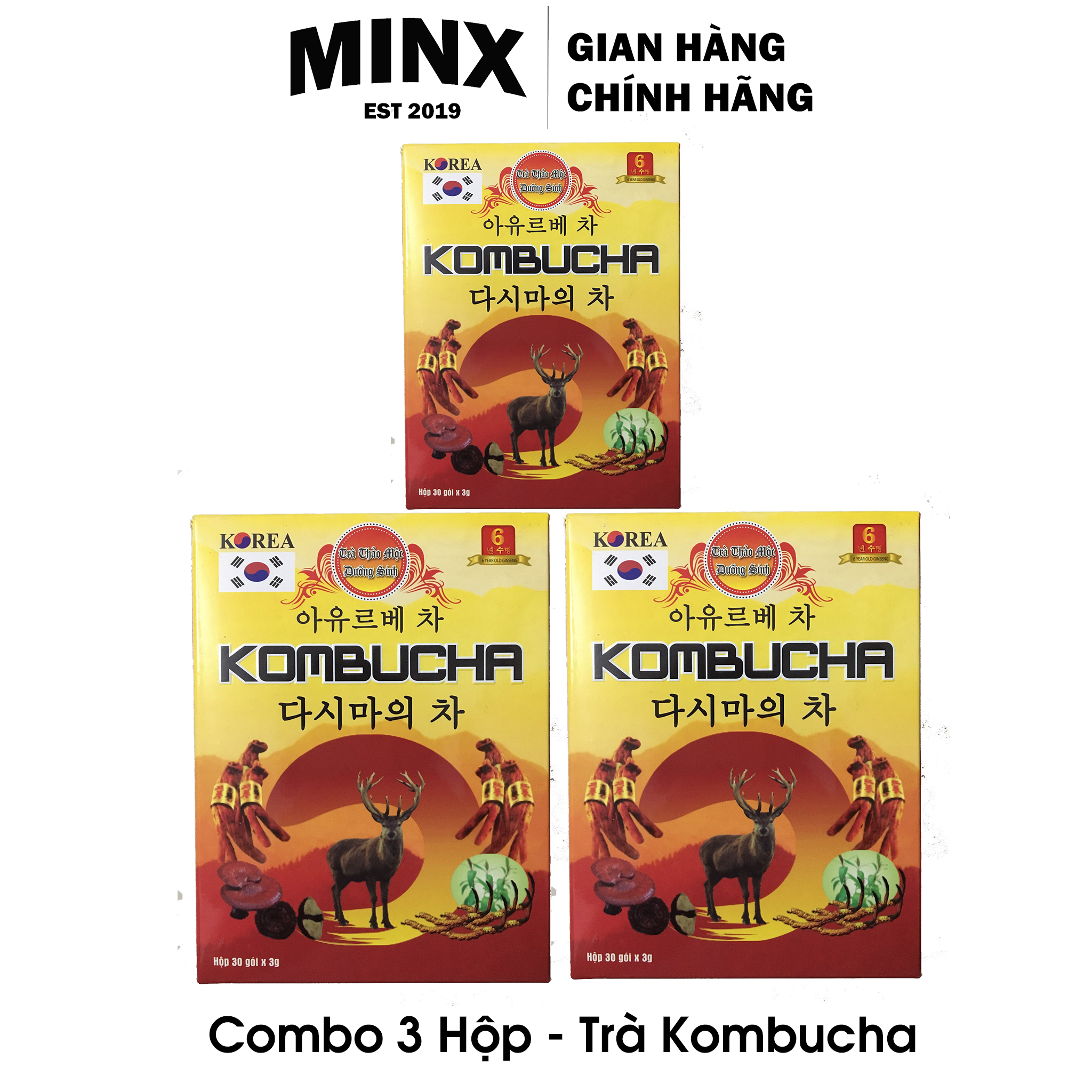 COMBO 3 Hộp Trà KOMBUCHA (30 Gói / 1 Hộp) - Trà Dưỡng Sinh Kombucha Tea Bag - Hỗ trợ Tiêu Hóa Giảm mụn trán - Kombucha Scoby - MINX Store