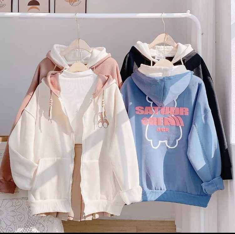 Áo khoác nỉ khoá kéo hình gấu unisex mặc ấm, áo khoác nỉ thêu gấu chất nỉ cotton dày dặn