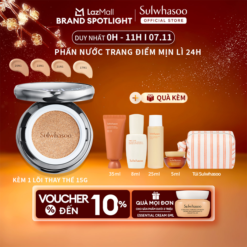 Phấn nước trang điểm cho lớp nền mịn lì 24H- Sulwhasoo Perfecting Cushion 15G *Kèm 1 lõi thay thế 15