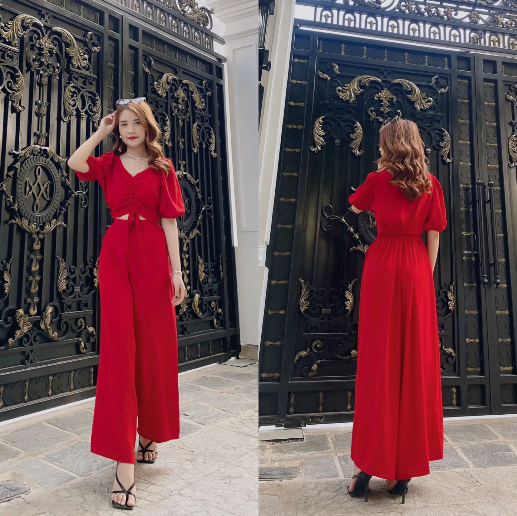 [HCM]Đồ bộ mặc nhà, dạo phố gồm áo croptop, quần ống rộng-MiniMiu