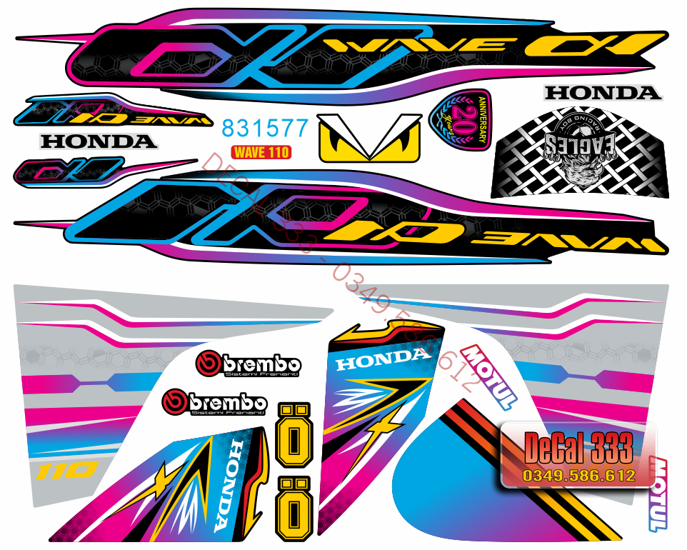 Tem rời WAVE ALPHA 110 Mẫu 2021 831577 nhiều lựa chọn màu sắc - Tem 3 lớp chống phai màu