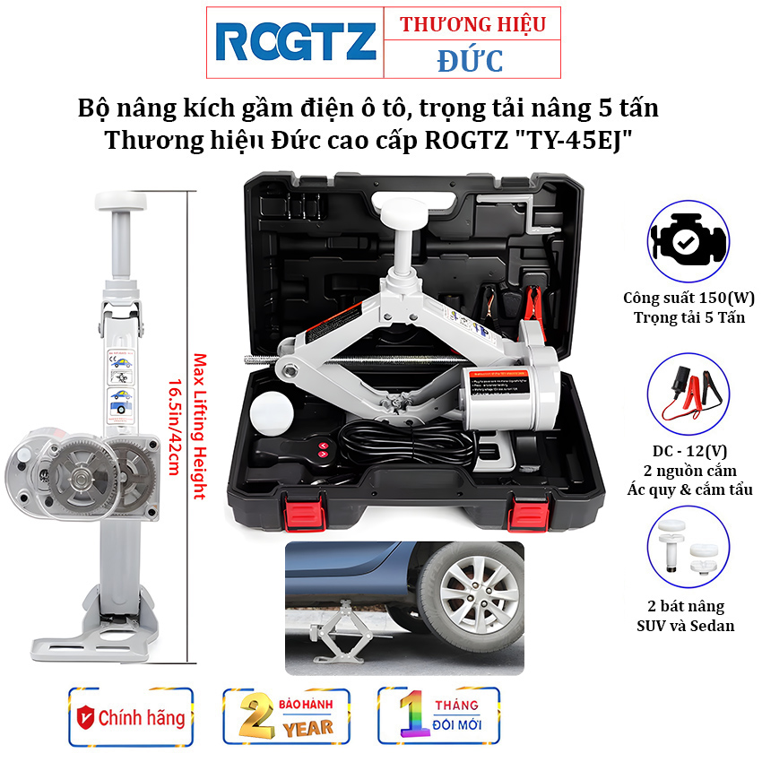 Bộ nâng kích gầm điện ô tô 12v - con đội nâng gầm rogtz ty-45ej, tải trọng 5 tấn - hàng chính hãng, bảo hành 24 tháng