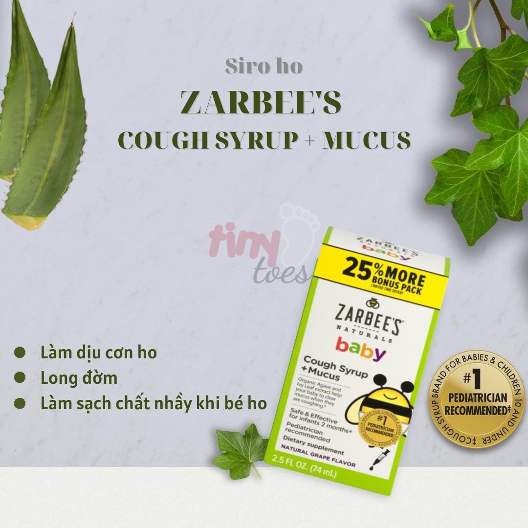 Siro ho Zarbee's Cough Syrup Mucus cho bé từ 2 tháng trở lên, giúp giảm ho, long đờm, 74ml, xuất xứ Mỹ