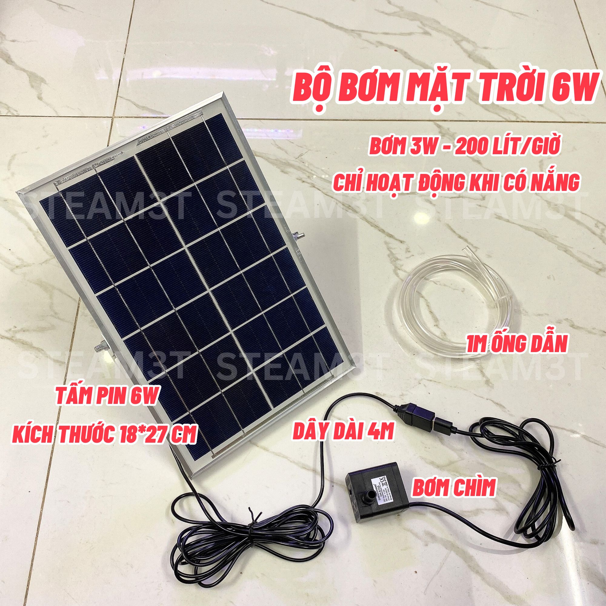 Bộ bơm nước năng lượng mặt trời hồ cá 5V 3W, Bơm chìm mini 5V - LK0777