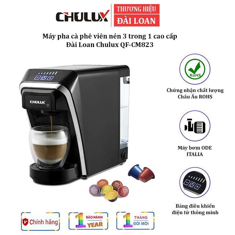 Máy pha cà phê viên nén 3 trong 1 nhãn hiệu chulux qf-cm823 - công suất: 1400w
