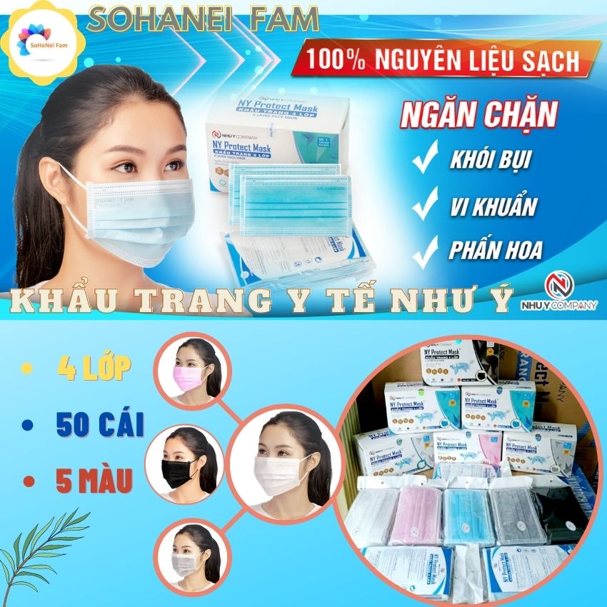 [HCM][HỘP 50 CÁI] KHẨU TRANG Y TẾ 4 LỚP NHƯ Ý - Hàng Công Ty Như Ý Có In Logo- Đảm Bảo Chất Lượng Bảo Vệ Sức Khỏe - SOHANEI FAM