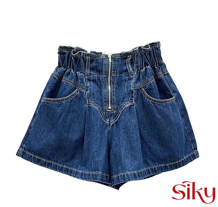 Quần short jean ống rộng cạp cao phối bèo, có khóa trước siêu xinh - SIKY 008 - SJ06