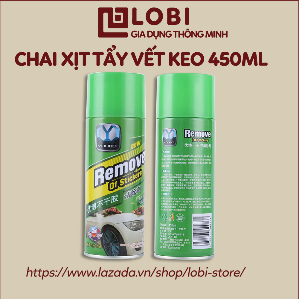 Chai xịt tẩy vết keo băng dính trên cửa kính, ô tô chai xịt tẩy rửa vệ sinh đa năng 450ml Lobi Store