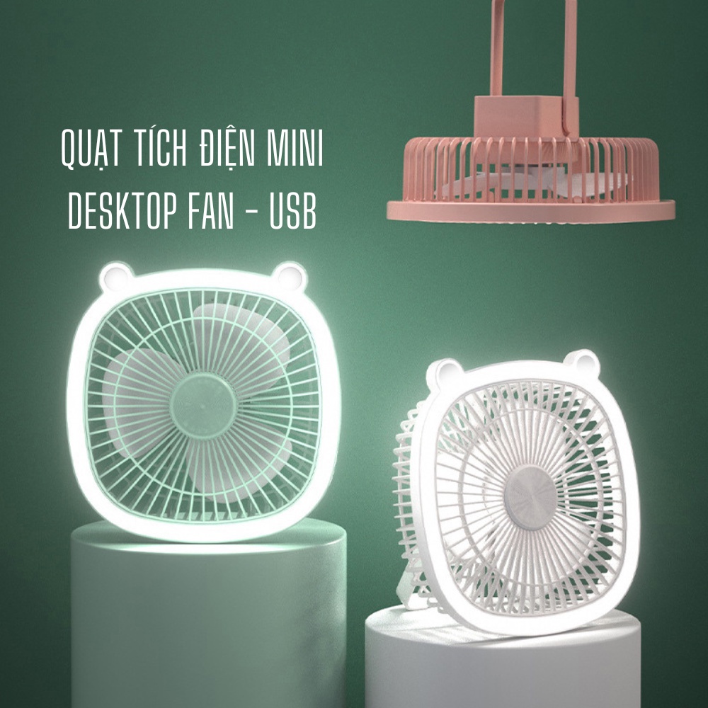Quạt mini kẹp bàn có đèn yt-m2027 , quạt kẹp bàn xoay 360 độ pin tích điện chân kẹp bàn, kẹp xe đẩy pin sạc, 3 cấp độ