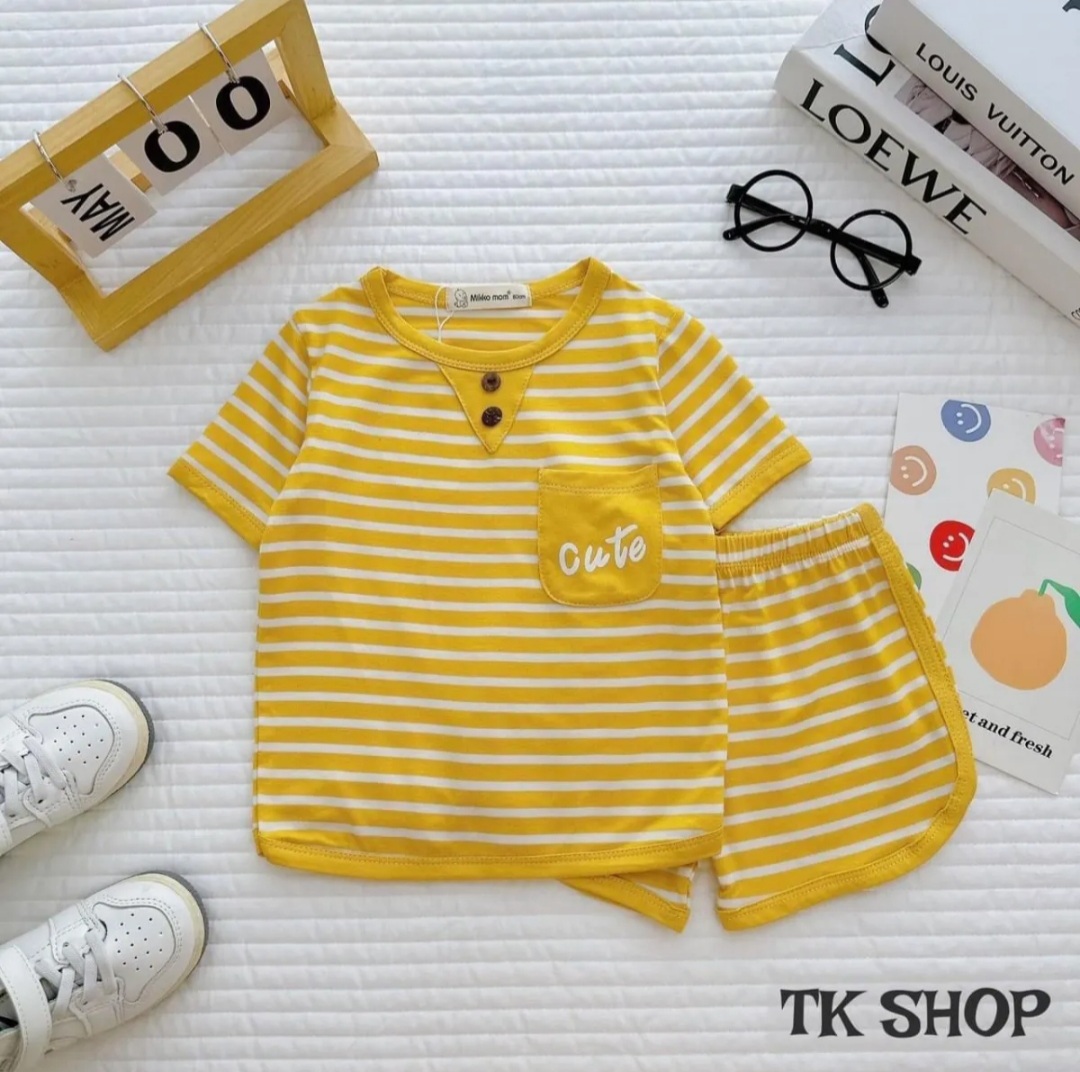 Sét 3 bộ cộc tay chất thun lạnh CAO CẤP Minky Mom sọc có túi cho bé trai, bé gái đáng yêu từ 5 – 13kg