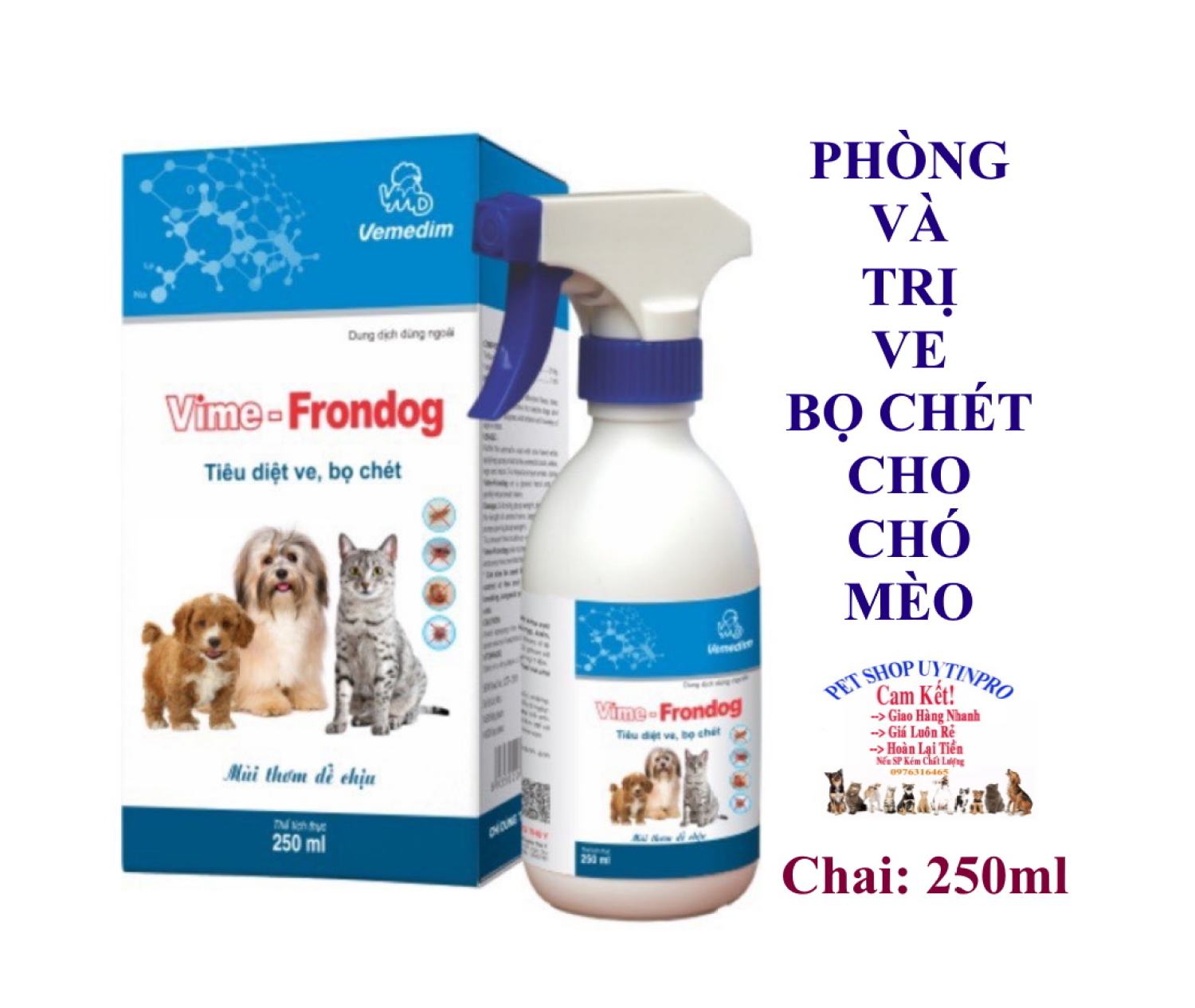 Chai xịt tɾị ve rận bọ chét cho chó mèo vime - frondog chai 250ml thương hiệu vemedim sx tại việt nam - pet shop 24