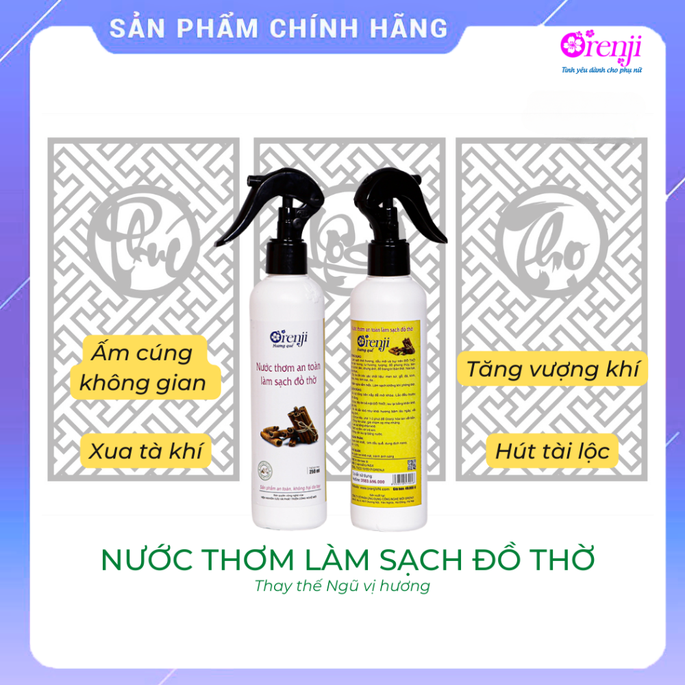 Nước lau đồ thờ, bàn thờ, xịt thơm, khử mùi phòng thờ hương quế Orenji - Orenji Mart , Tăng vượng khí - hút tài lộc