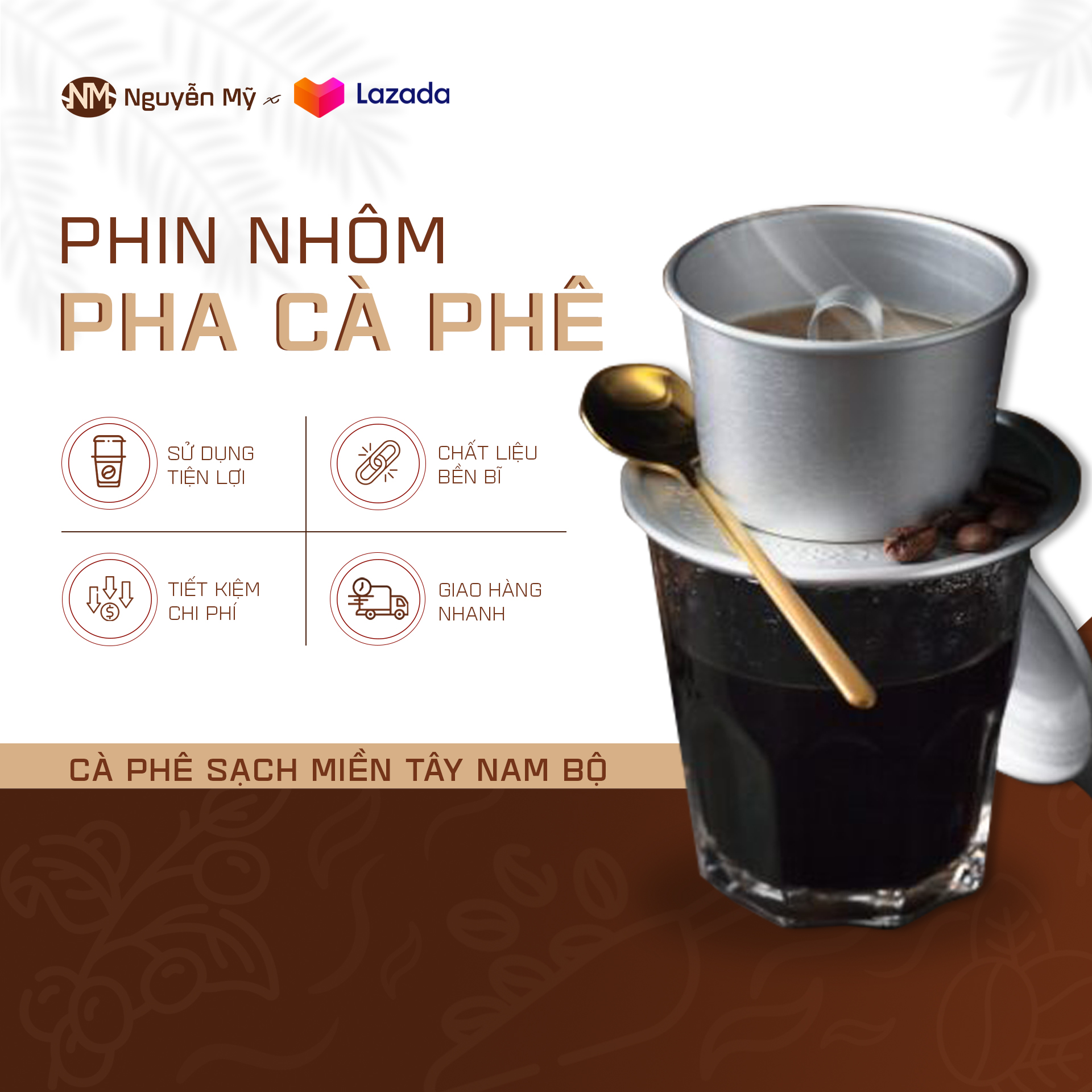 Phin pha cà phê bột, xay nhôm bền đẹp mới 100%