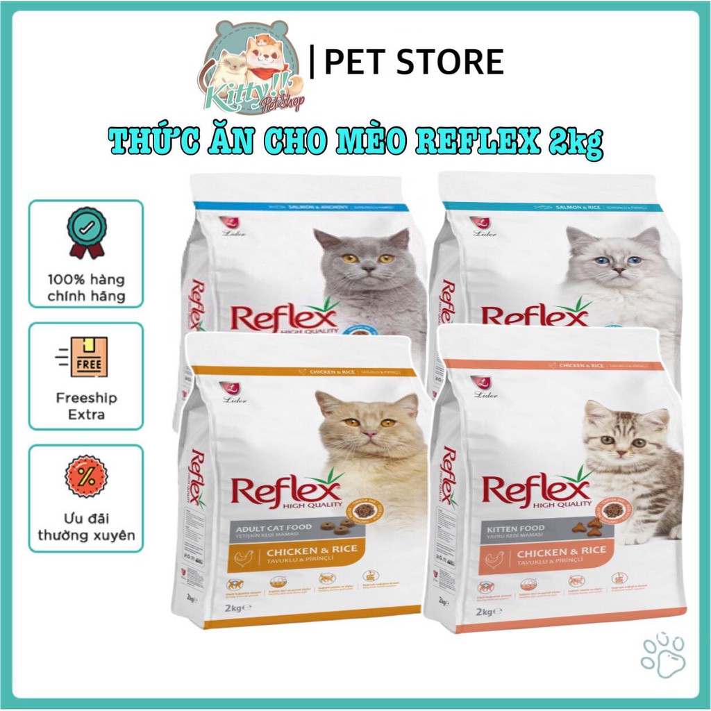 2kg - Thức ăn hạt khô Reflex dành cho mèo con, mèo lớn - kitten, adult,vị gà, cá hồi, cá cơm Kitty Pet Shop