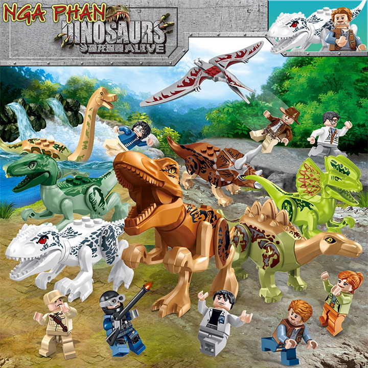 Bộ 8 Khủng Long Và 8 Nhân Vật Cực Đẹp Dinosaur Đồ Chơi Xếp Hình Lắp Ráp MOC DIY