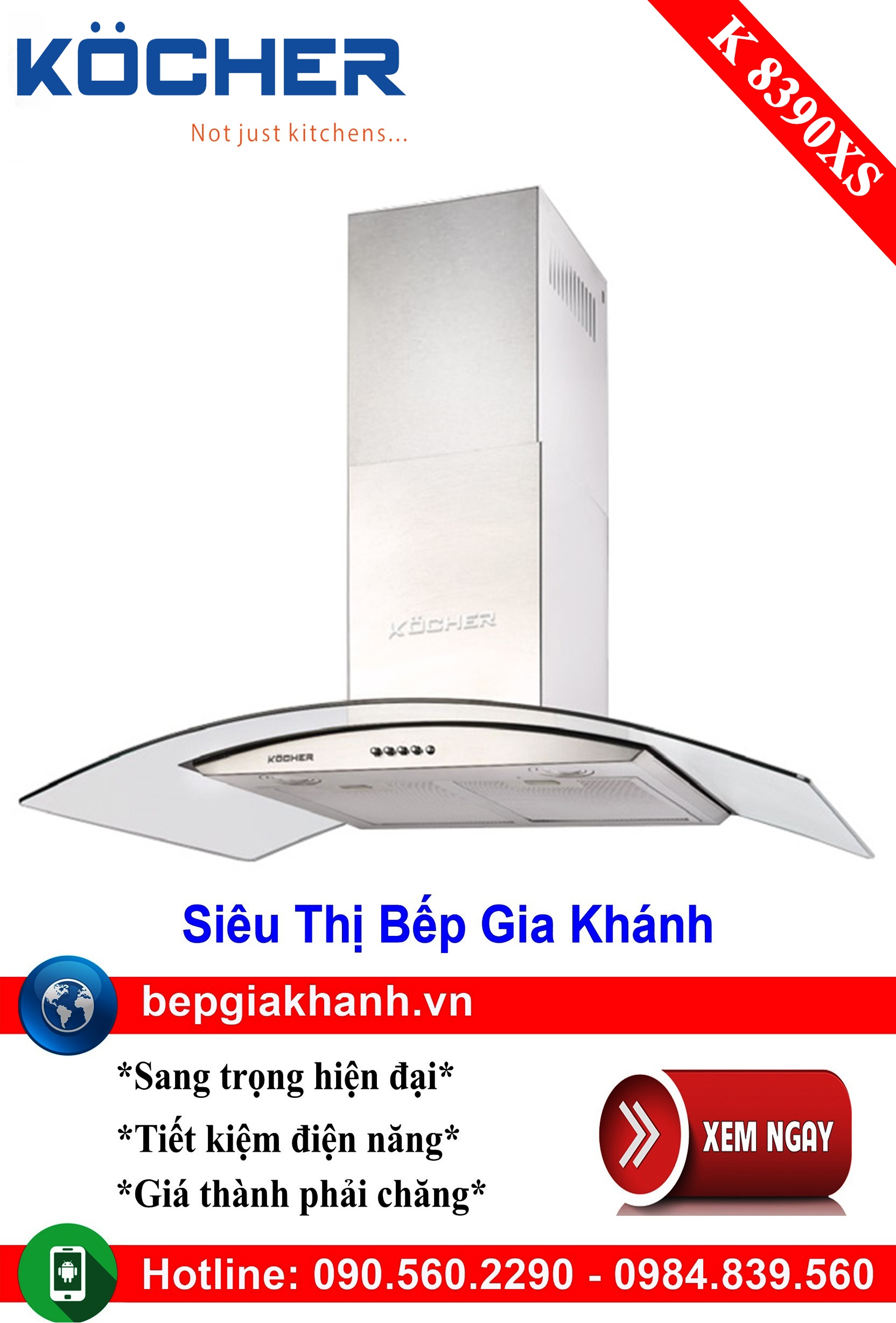 [HCM]Máy hút mùi kính cong 90cm Kocher K 8390XS, máy hút mùi nhà bếp, máy hút mùi bếp, máy hút mùi kính cong, máy hút mùi canzy, máy hút mùi mini, máy hút mùi âm trần, máy hút mùi electrolux, may hut mui
