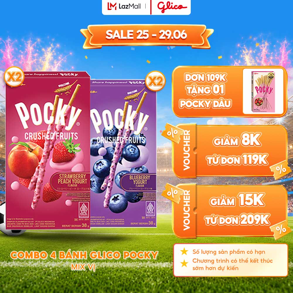 Combo 4 hộp bánh que Pocky Premium Trái Cây Nghiền Vị Sữa Chua ( 2 Việt Quất + 2 Dâu Đào )