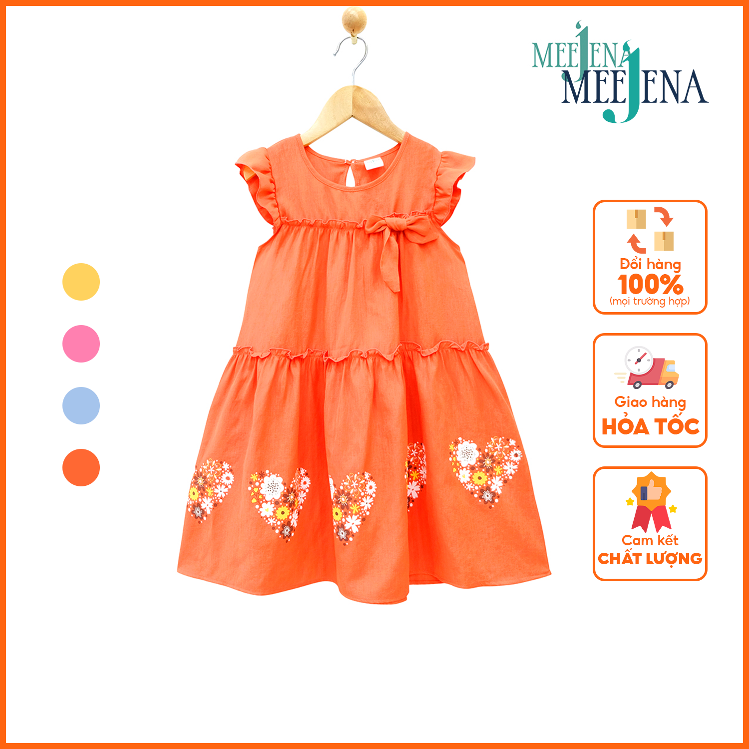Đầm bé gái gắn nơ trước ngực vải đũi từ 14-34 kg - meejena - 2012