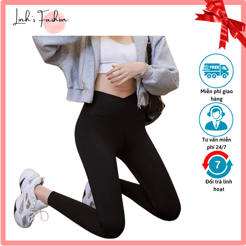 Quần legging nữ vạt chéo cao cấp q023, quần legging chất umi co giãn 4 chiều, nâng mông gen bụng full hộp siêu chất