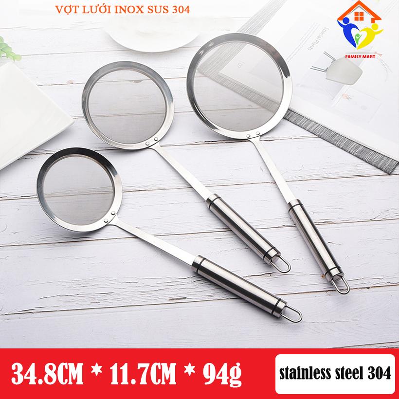 Vợt lưới inox cao cấp, ray lọc bột, lược cặn trong chất lỏng, làm ráo thực phẩm sau khi chiên, luộc FM01