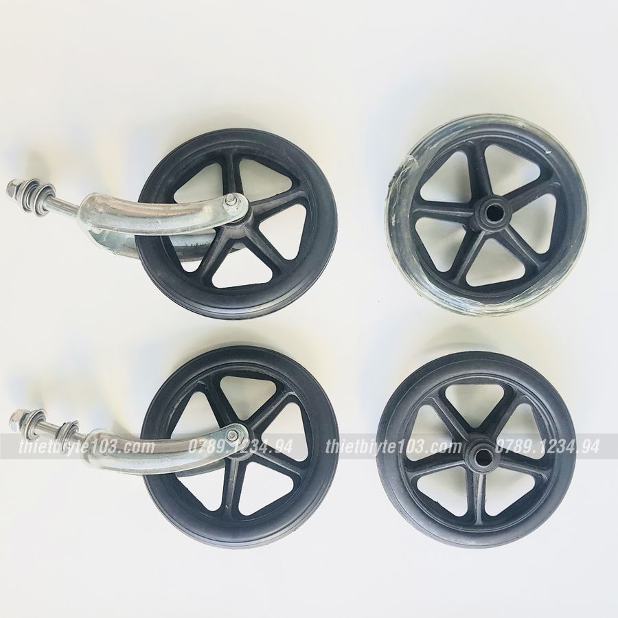 Bánh trước xe lăn thay thế cho bánh xe lăn thường kt 17-20cm - cao su chống trượt dễ dàng lắp đặt