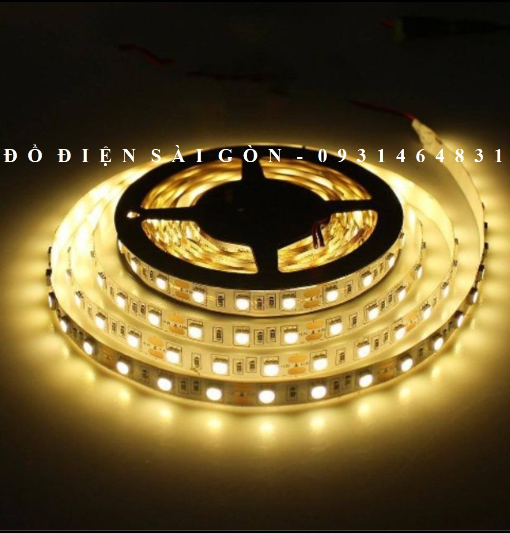 Cuộn led dây dán màu vàng 5m 12v 5050 có keo chống nước