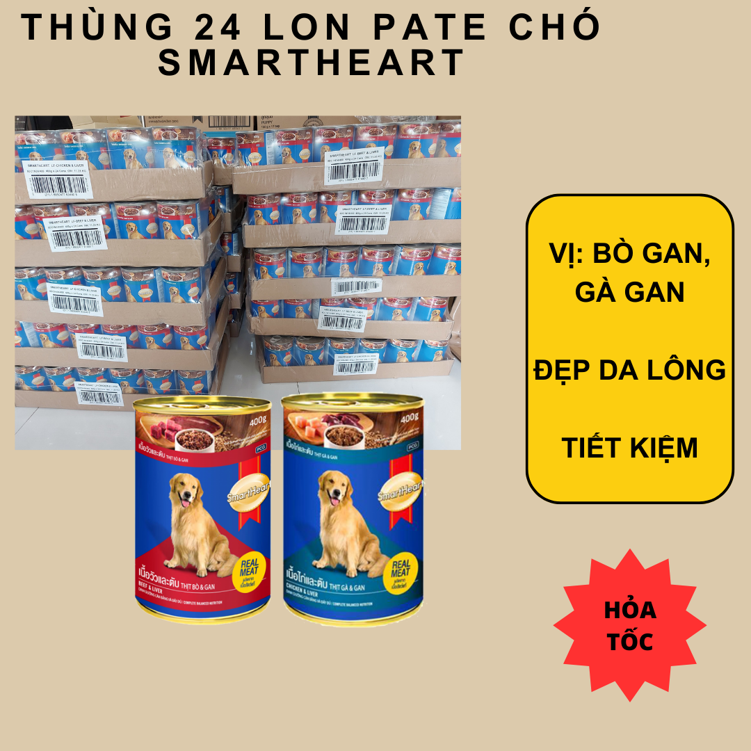 Pate lon Smartheart cho chó vị bò và gà gan - Date xa