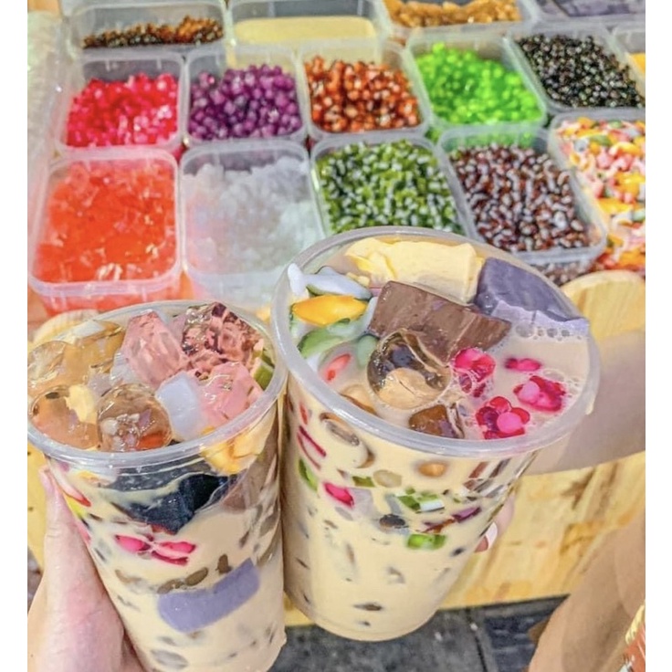 Topping thạch thuỷ tinh, con cá , trứng , nha đam, trân châu 3Q 330g