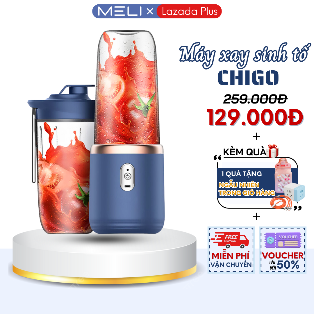 Máy xay sinh tố cầm tay chigo, máy xay sinh tố 4 lưỡi, máy xay sinh tố đa năng 300ml, máy xay cầm tay công suất 40w, may say sinh tố cho gia đình