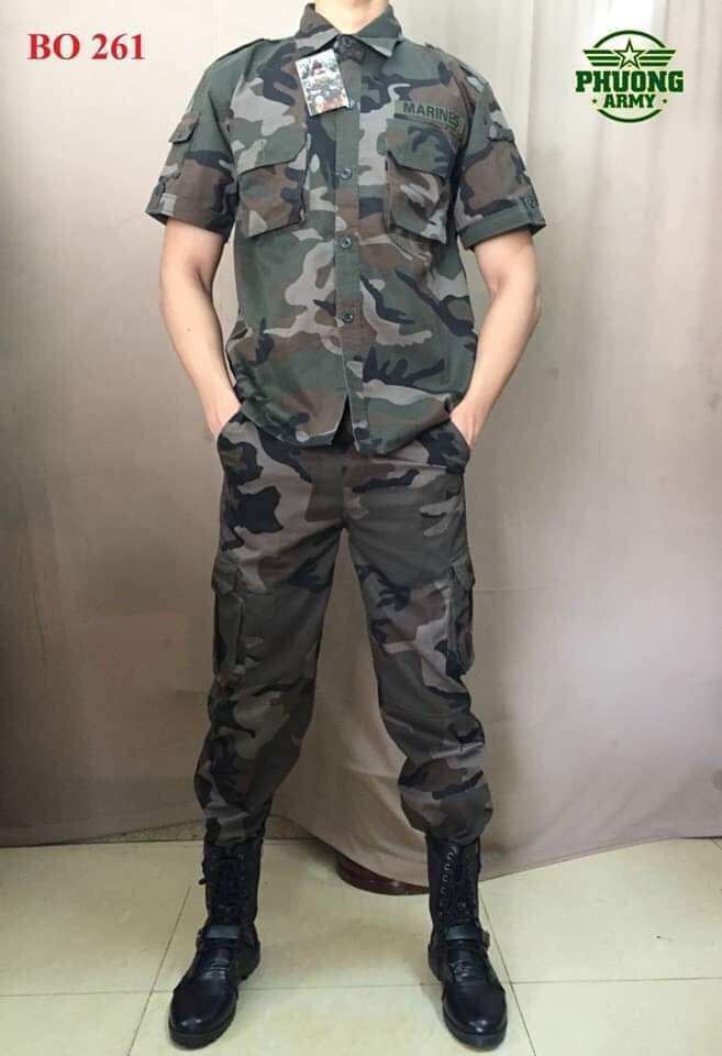 QUẦN ÁO LÍNH RẰN RI NÂU CỘC TAY MÃ 261